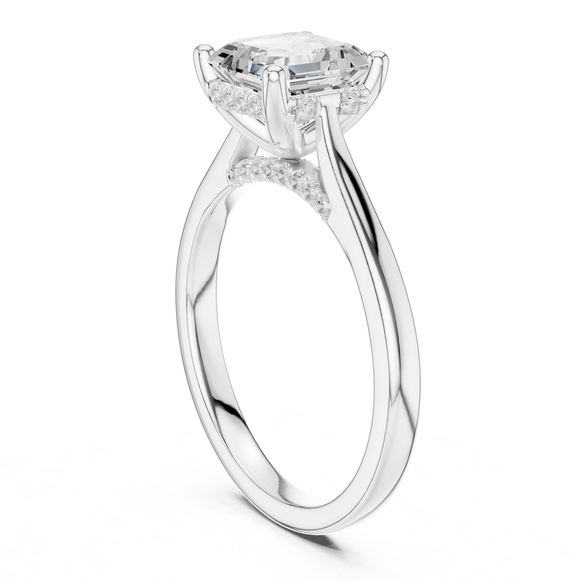 Cushion Lab Grown Diamond Hidden Halo Engagement Ring