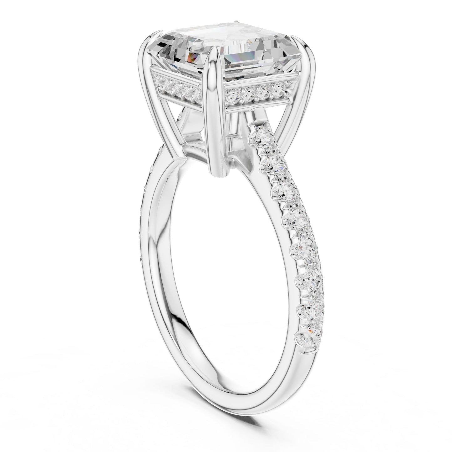 Cushion Lab Grown Diamond Hidden Halo Engagement Ring