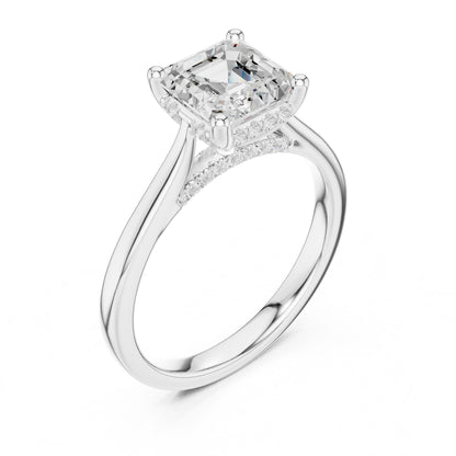 Cushion Lab Grown Diamond Hidden Halo Engagement Ring