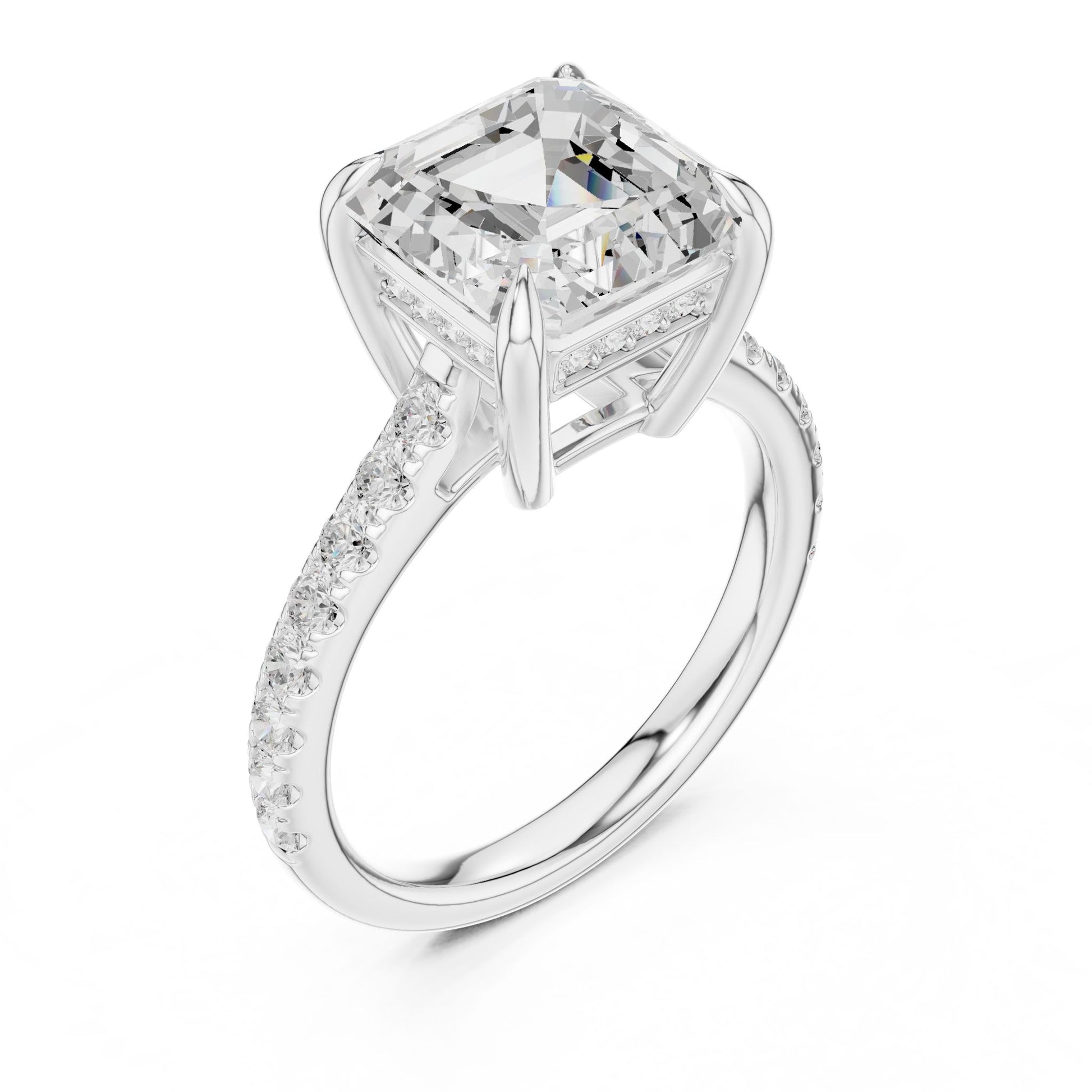 Cushion Lab Grown Diamond Hidden Halo Engagement Ring