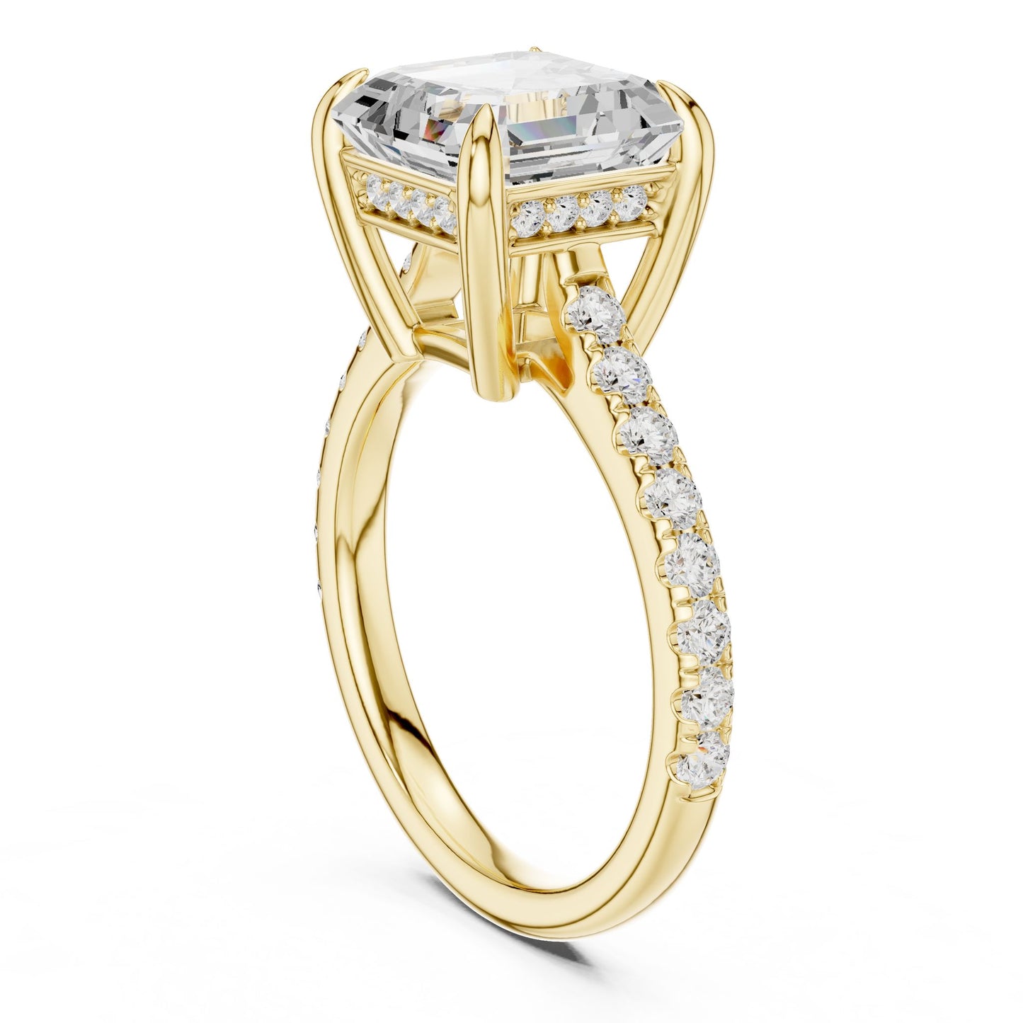 Cushion Lab Grown Diamond Hidden Halo Engagement Ring