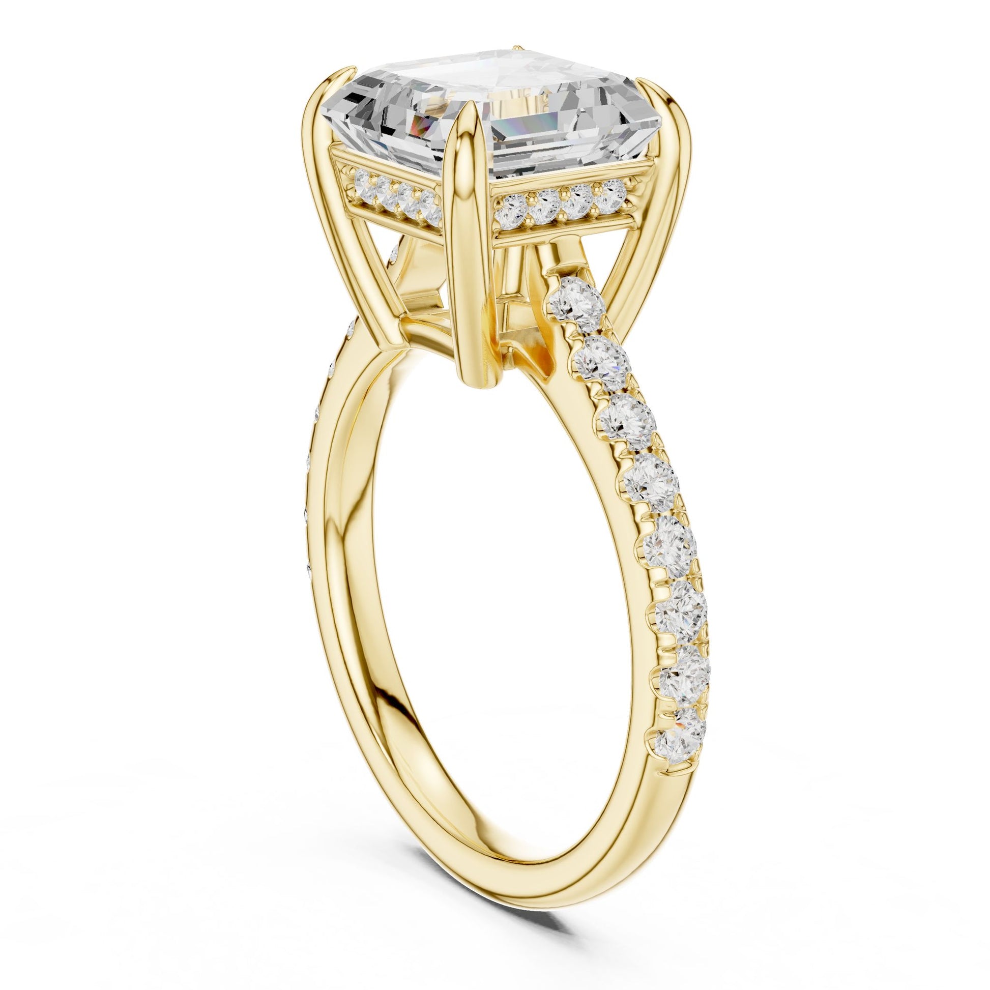 Cushion Lab Grown Diamond Hidden Halo Engagement Ring