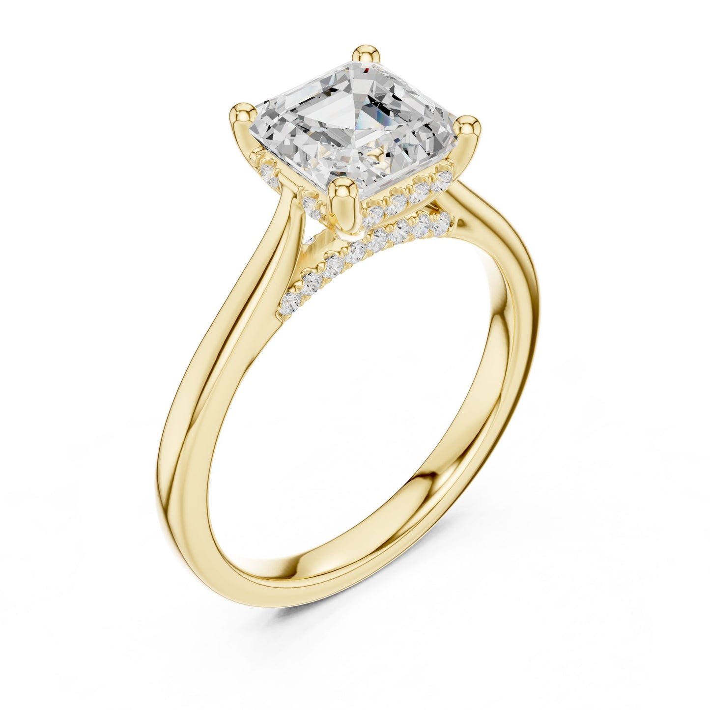 Cushion Lab Grown Diamond Hidden Halo Engagement Ring