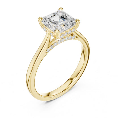 Cushion Lab Grown Diamond Hidden Halo Engagement Ring