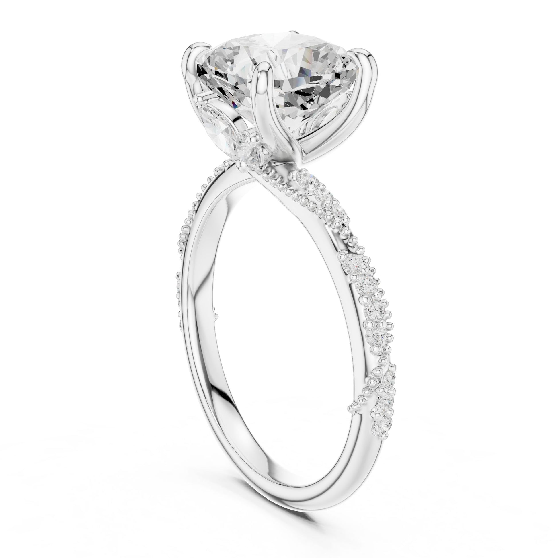 Cushion Lab Grown Diamond Pave Engagement Ring