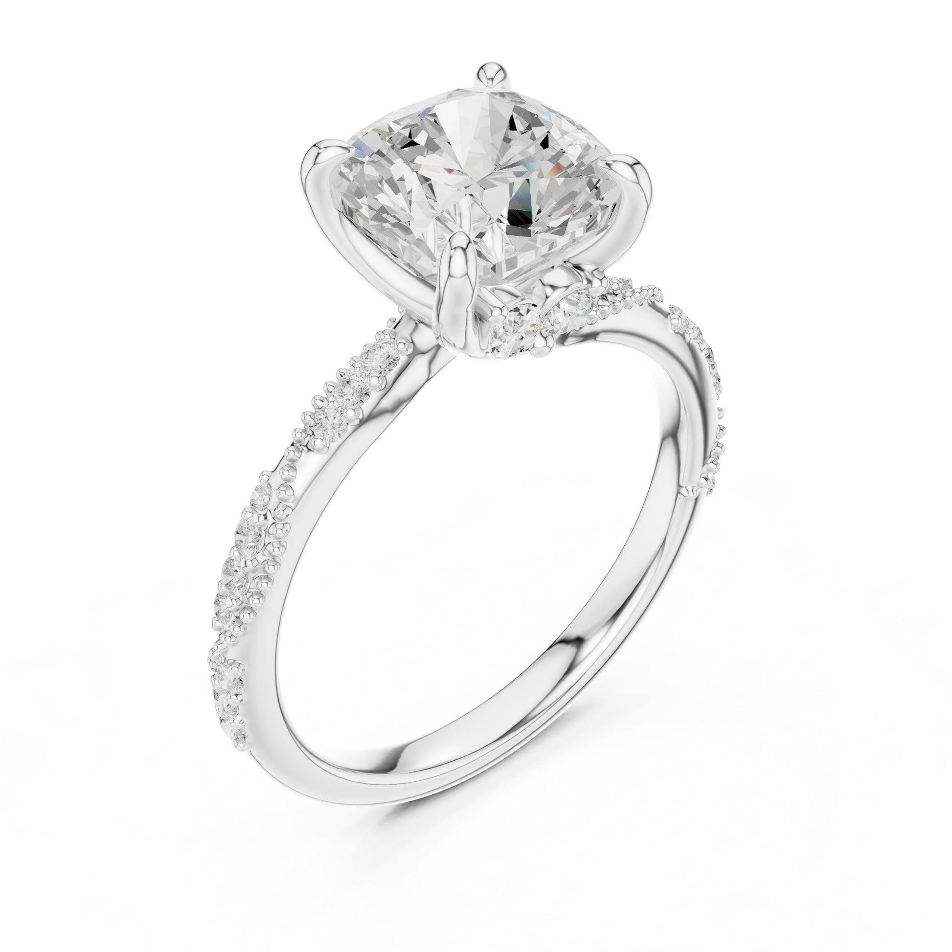Cushion Lab Grown Diamond Pave Engagement Ring