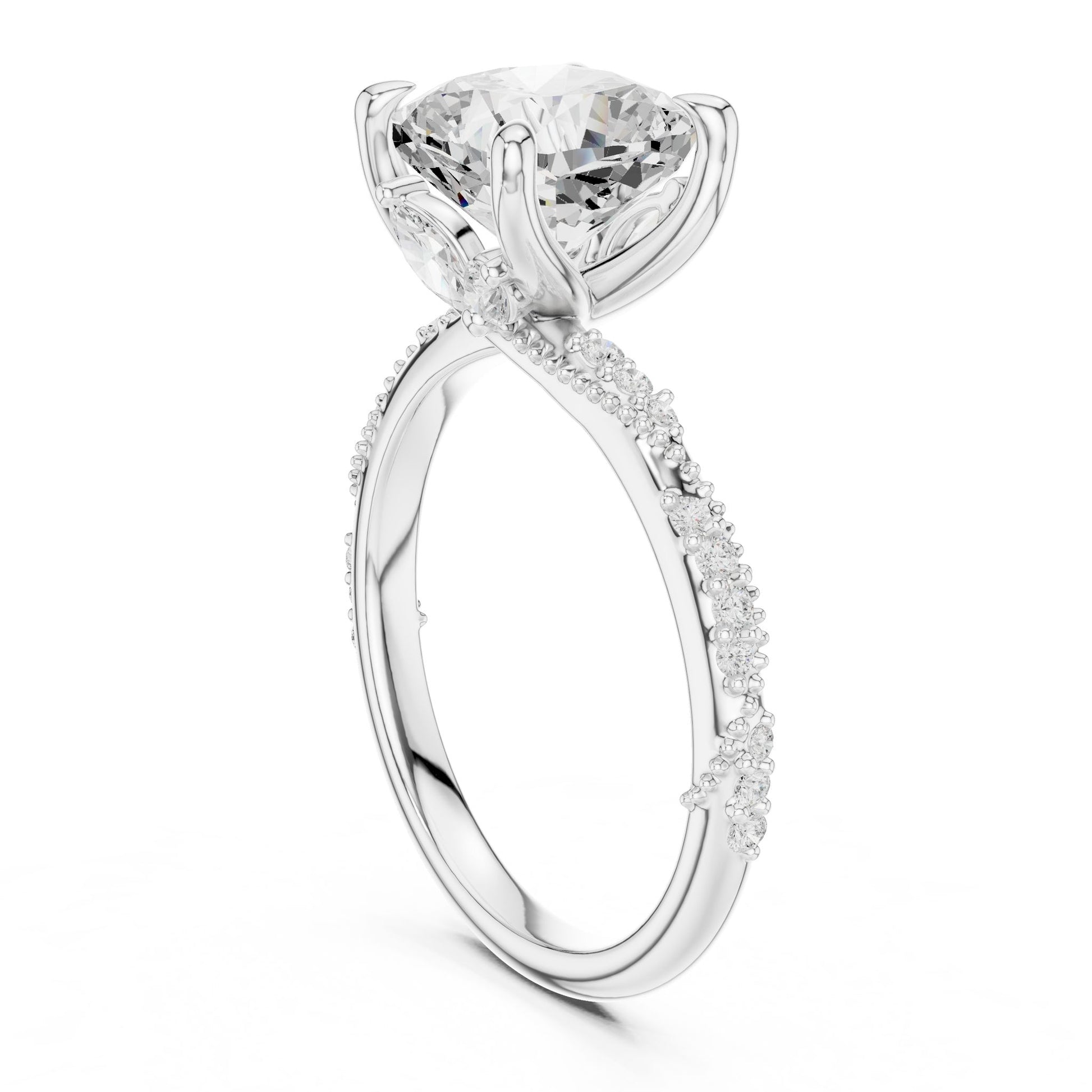 Cushion Lab Grown Diamond Pave Engagement Ring