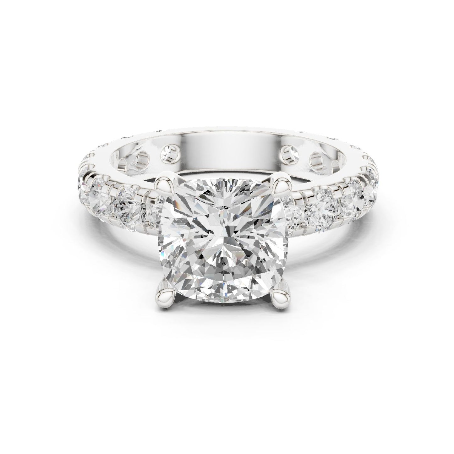 Cushion Lab Grown Diamond Pave Engagement Ring