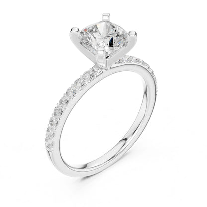Cushion Lab Grown Diamond Pave Engagement Ring