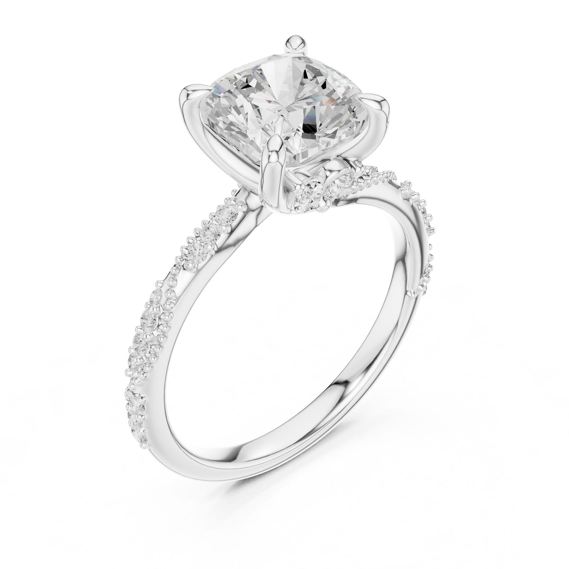 Cushion Lab Grown Diamond Pave Engagement Ring