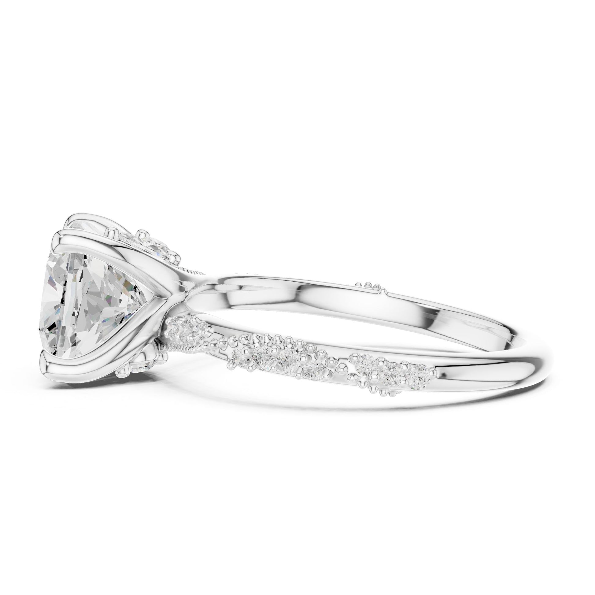 Cushion Lab Grown Diamond Pave Engagement Ring