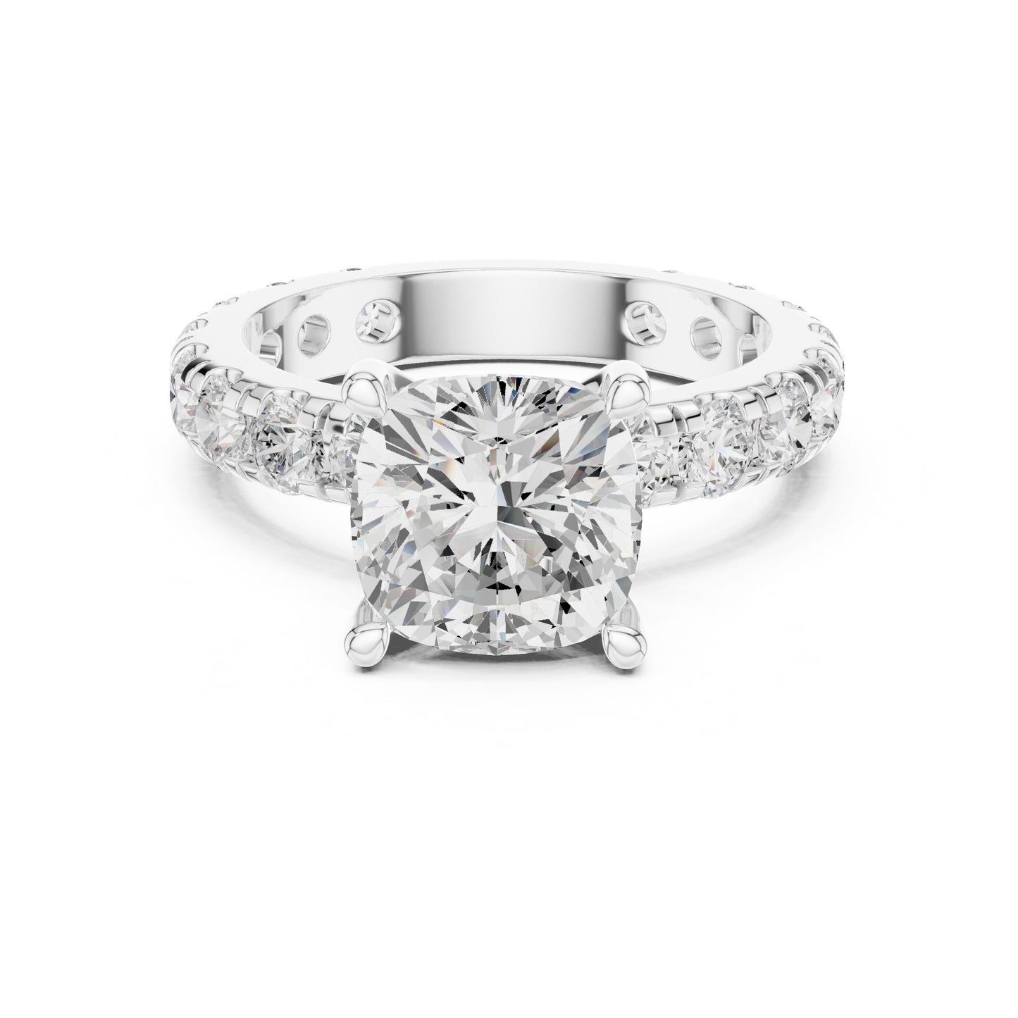 Cushion Lab Grown Diamond Pave Engagement Ring