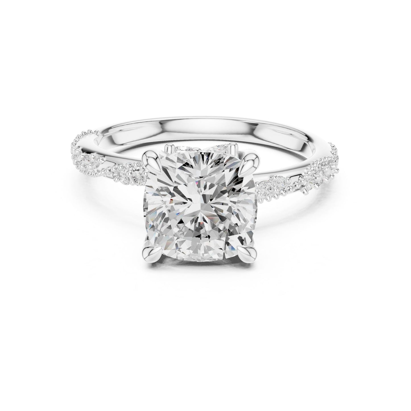 Cushion Lab Grown Diamond Pave Engagement Ring