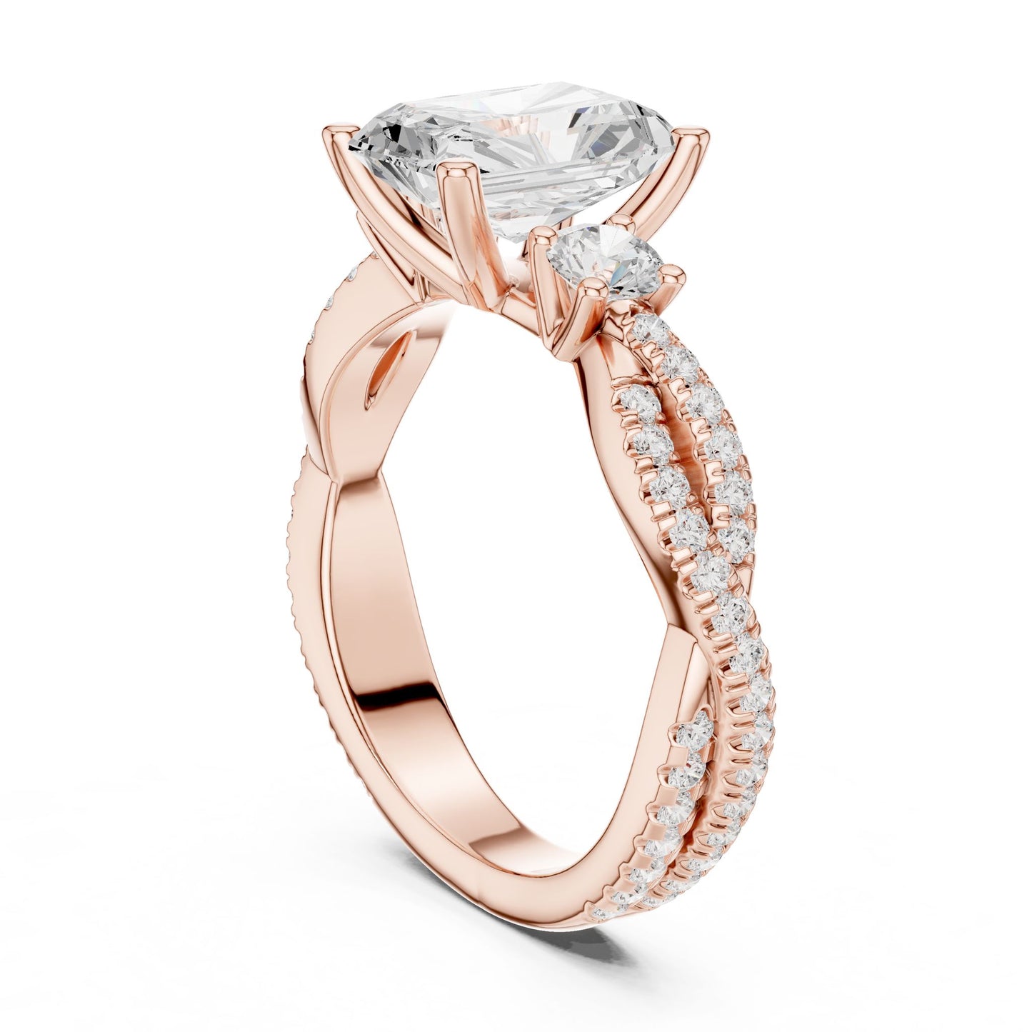 Cushion Lab Grown Diamond Side-Stone Engagement Ring