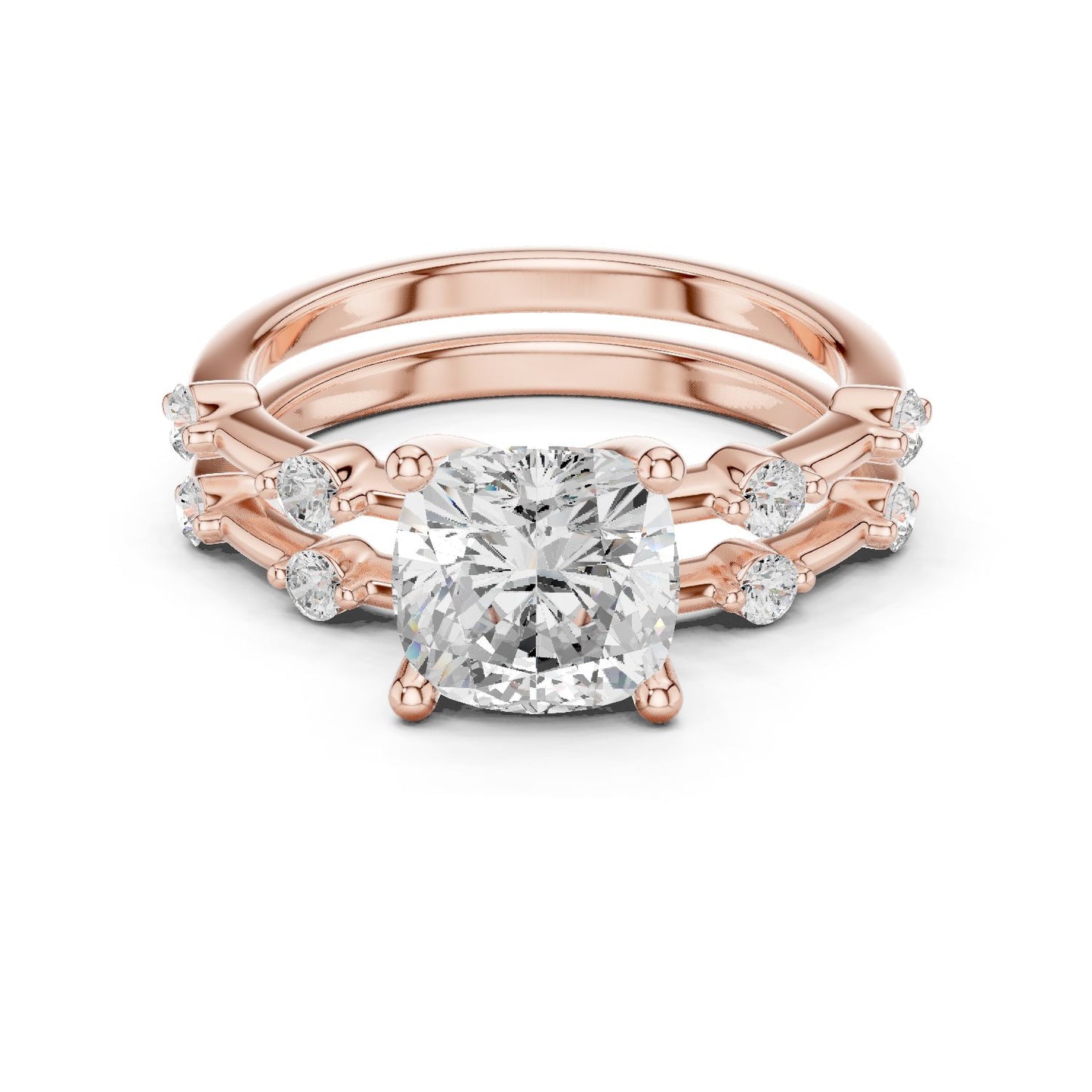 Cushion Lab Grown Diamond Side-Stone Engagement Ring