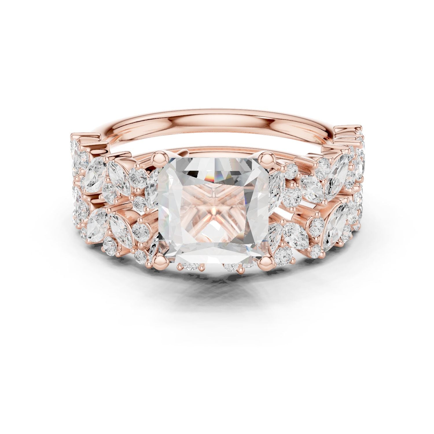 Cushion Lab Grown Diamond Side-Stone Engagement Ring