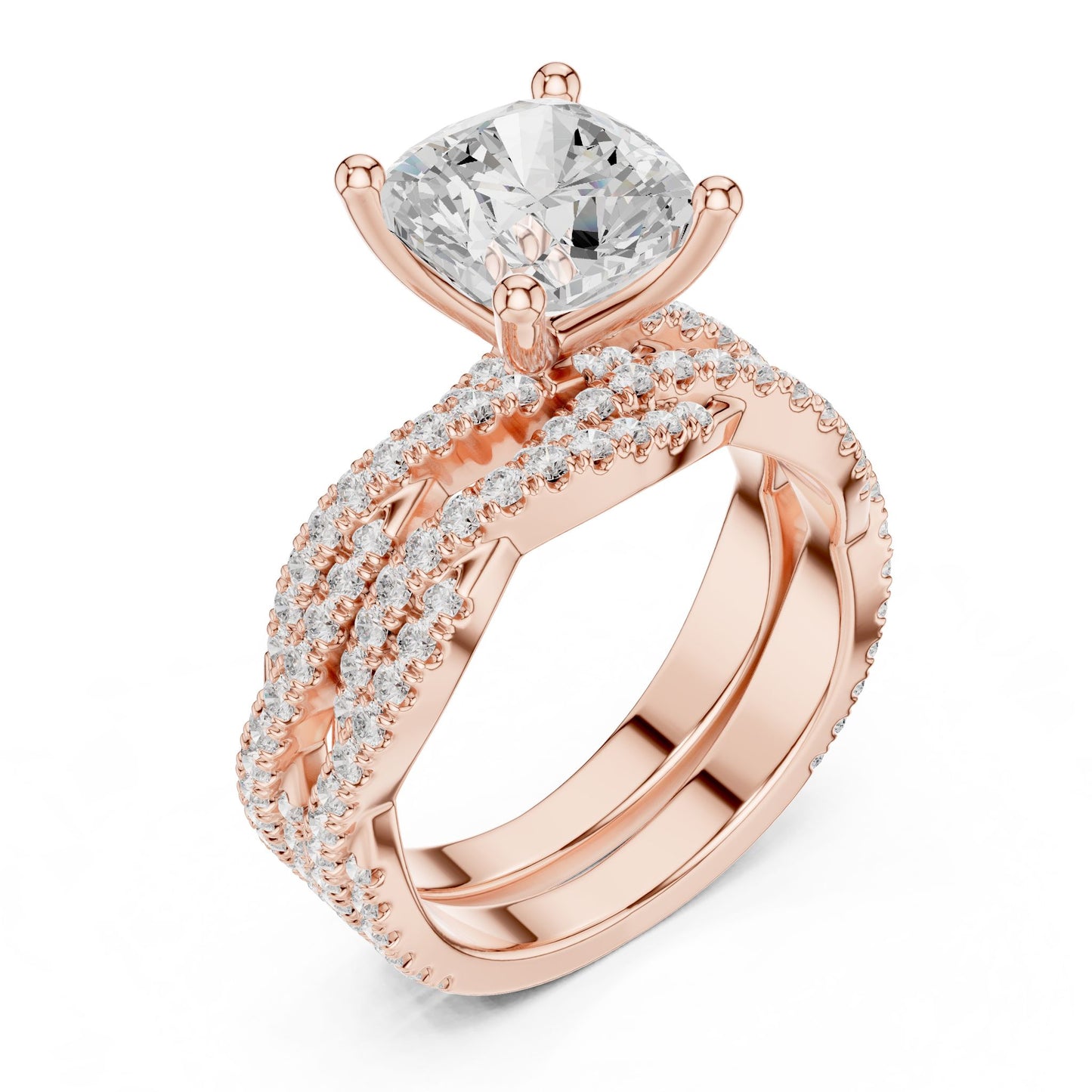Cushion Lab Grown Diamond Side-Stone Engagement Ring