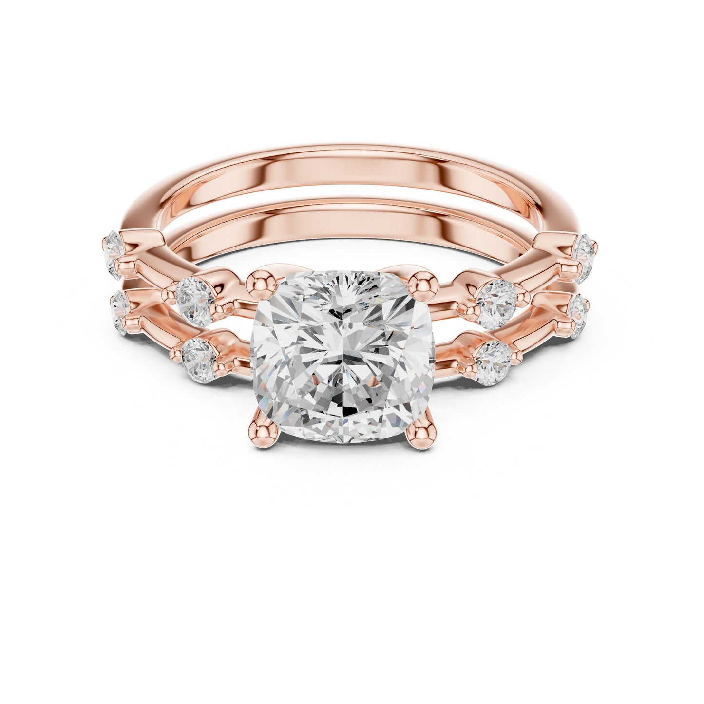 Cushion Lab Grown Diamond Side-Stone Engagement Ring