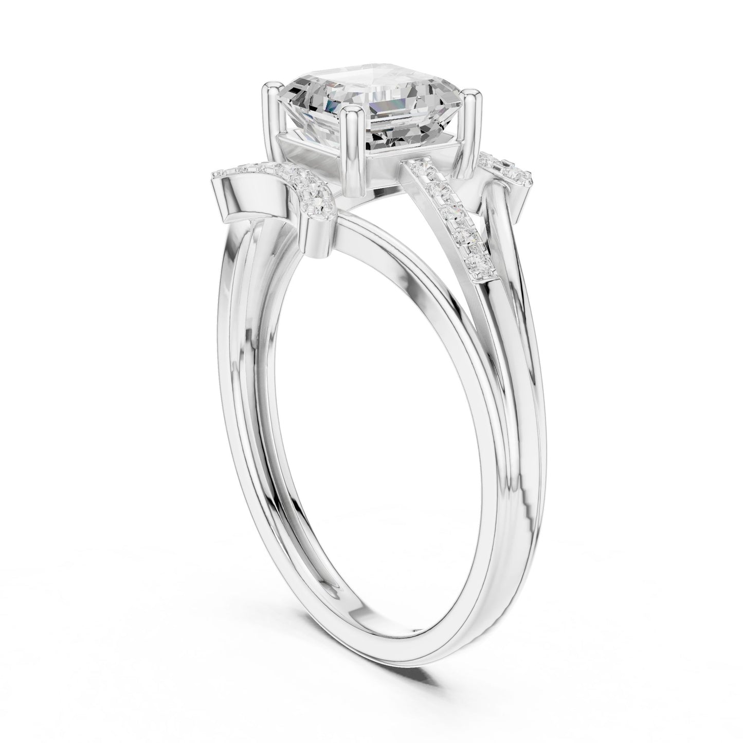 Cushion Lab Grown Diamond Side-Stone Engagement Ring
