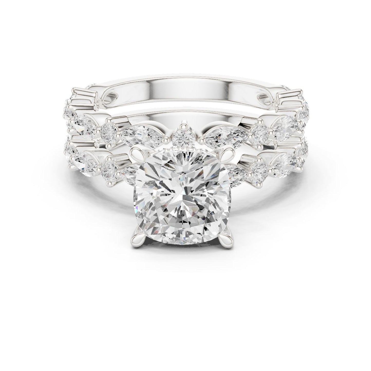 Cushion Lab Grown Diamond Side-Stone Engagement Ring