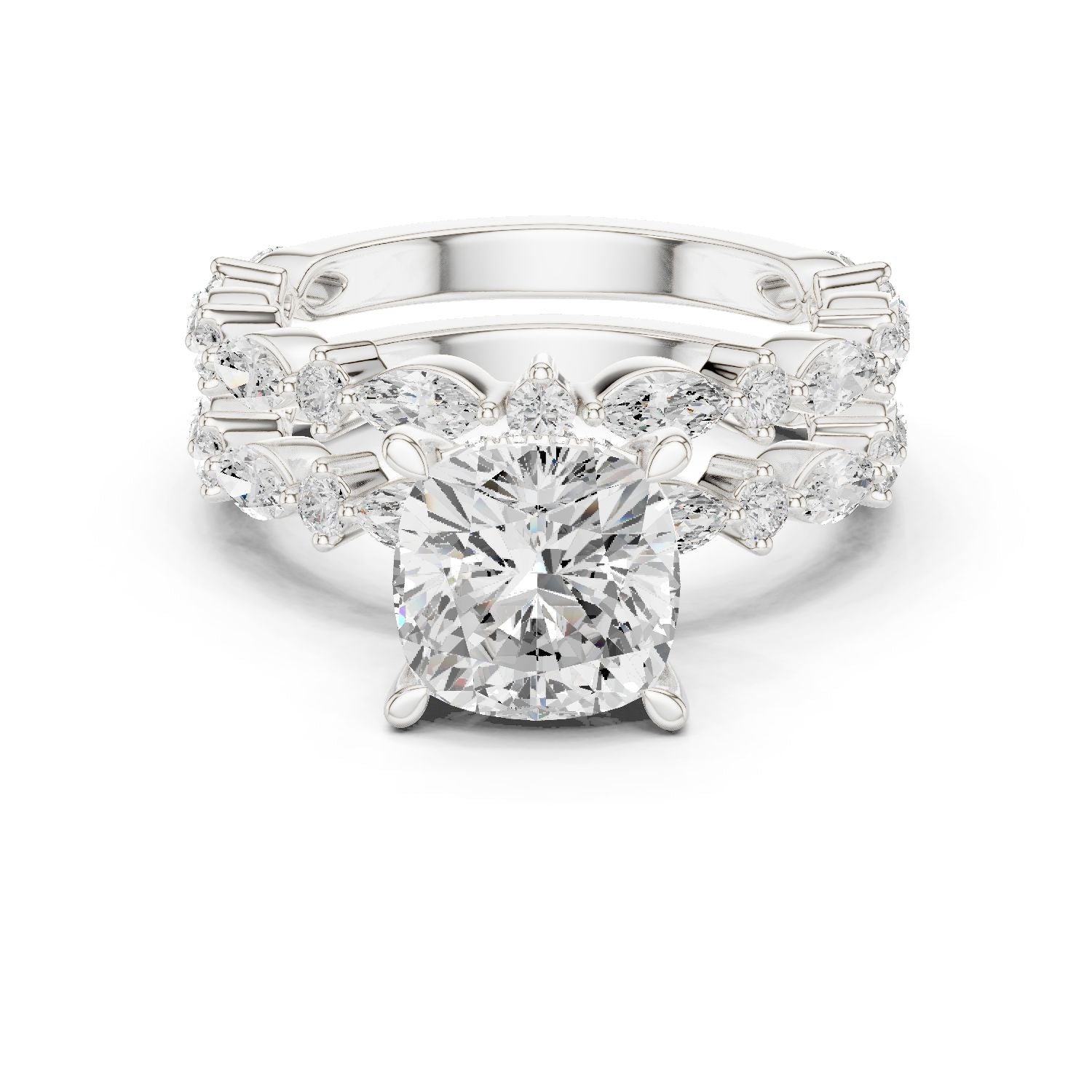 Cushion Lab Grown Diamond Side-Stone Engagement Ring