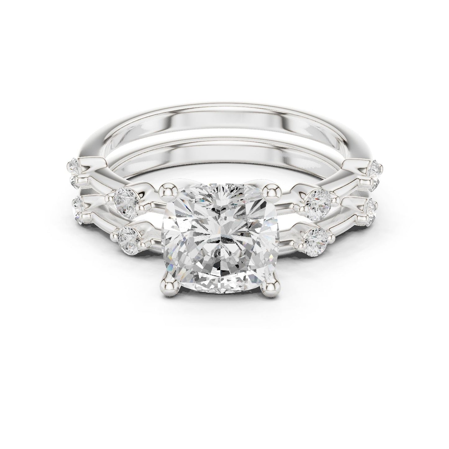 Cushion Lab Grown Diamond Side-Stone Engagement Ring