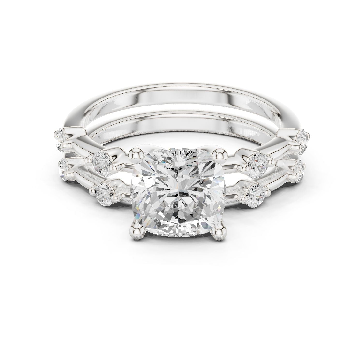 Cushion Lab Grown Diamond Side-Stone Engagement Ring