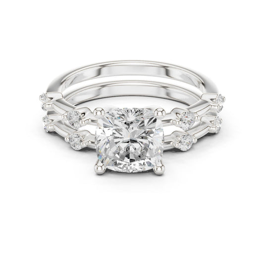 Cushion Lab Grown Diamond Side-Stone Engagement Ring