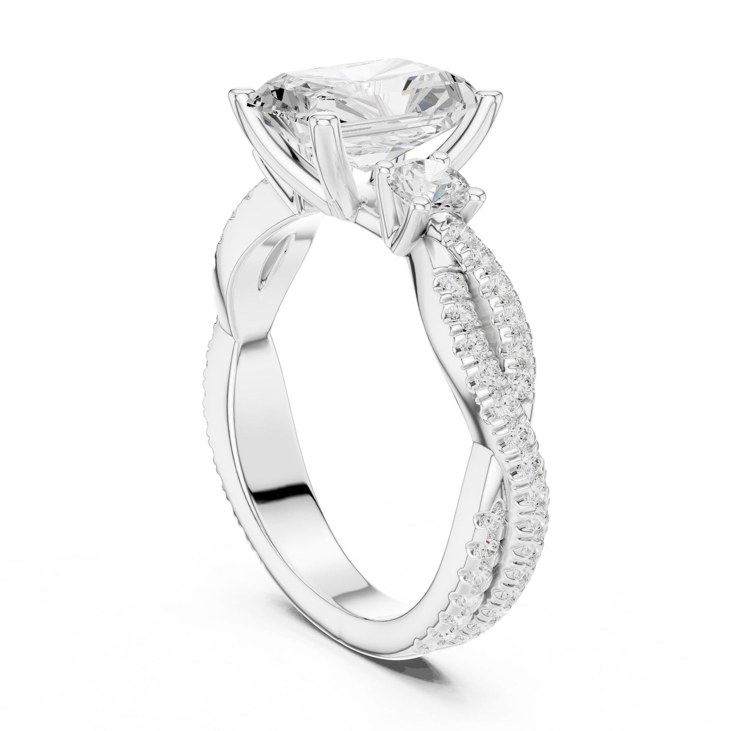 Cushion Lab Grown Diamond Side-Stone Engagement Ring