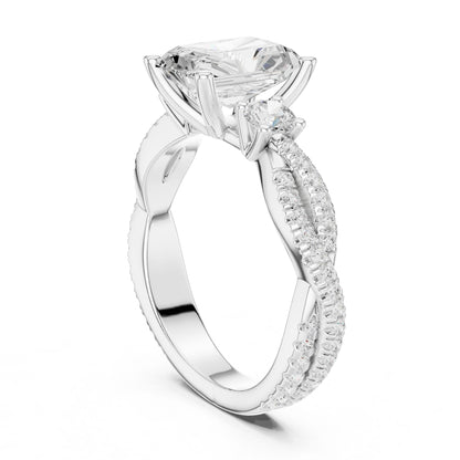 Cushion Lab Grown Diamond Side-Stone Engagement Ring