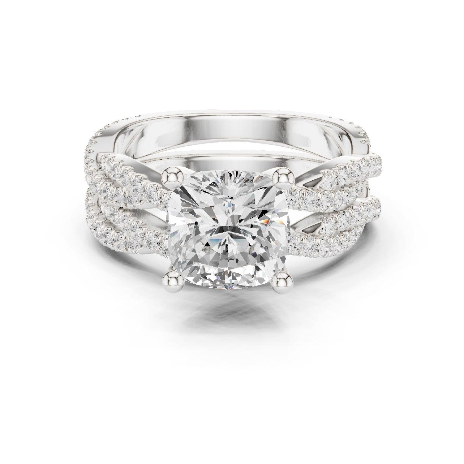 Cushion Lab Grown Diamond Side-Stone Engagement Ring