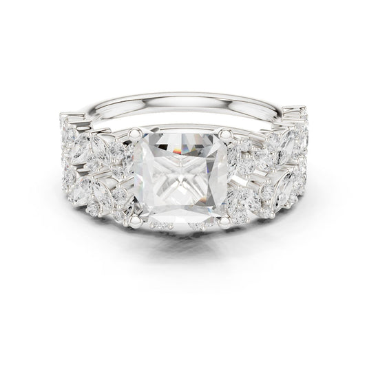 Cushion Lab Grown Diamond Side-Stone Engagement Ring