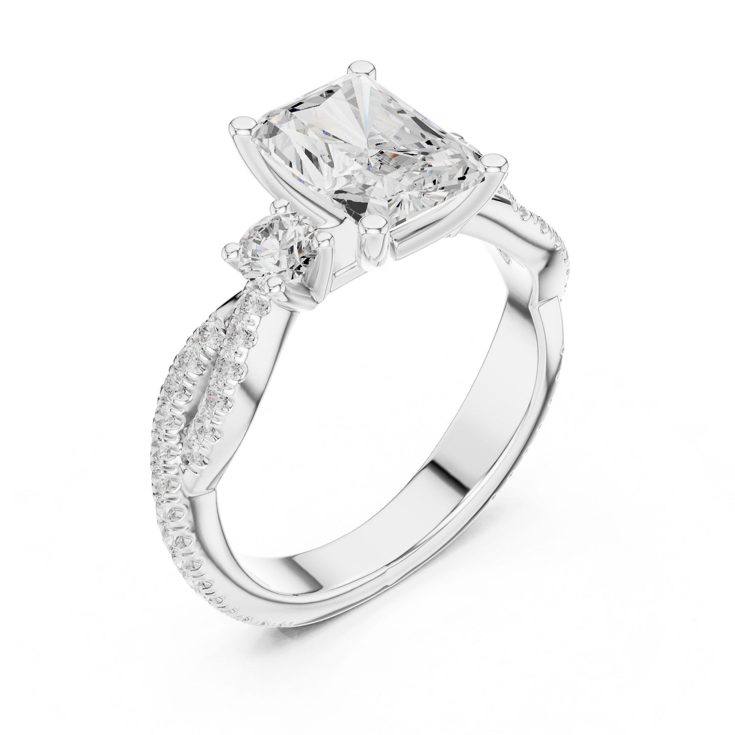 Cushion Lab Grown Diamond Side-Stone Engagement Ring