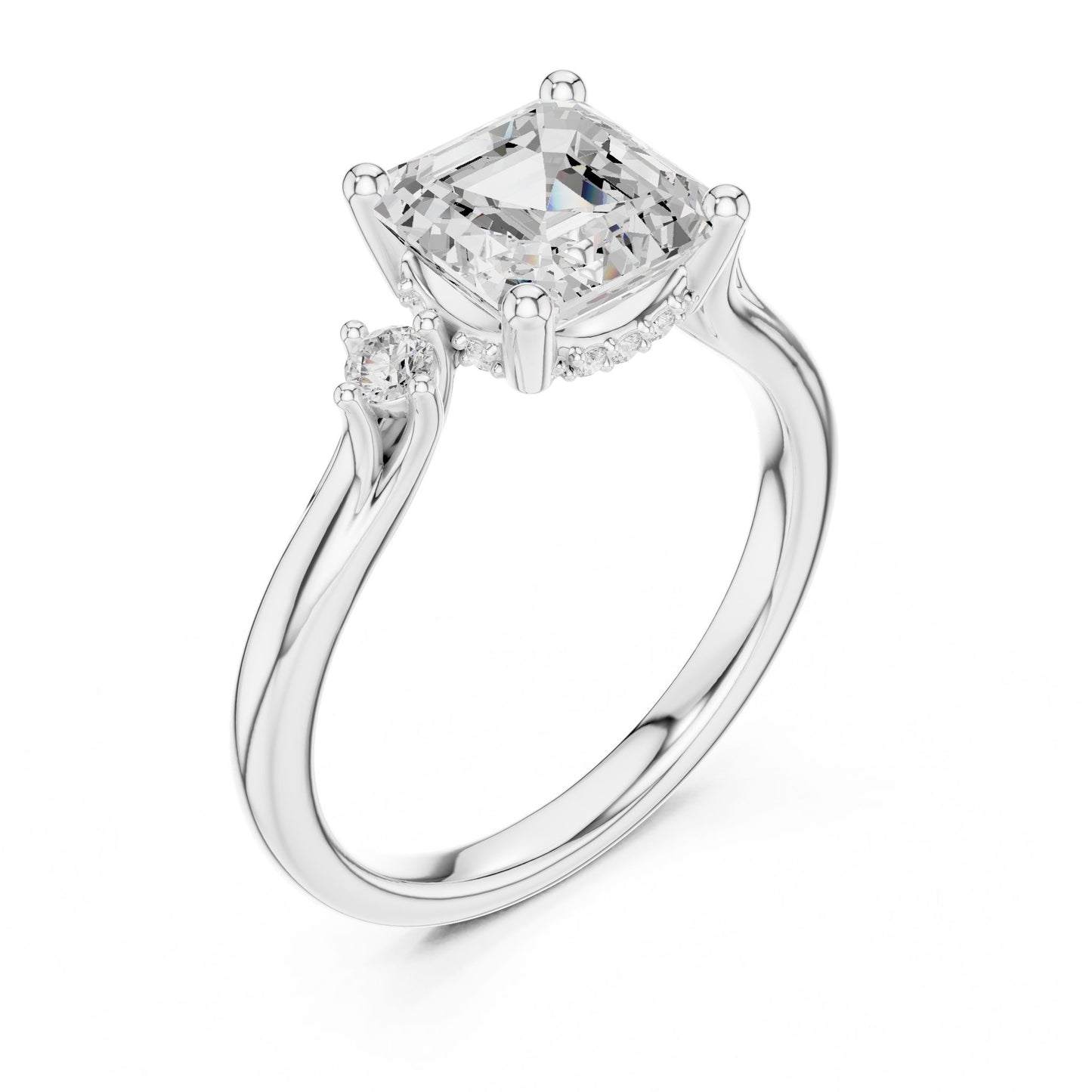 Cushion Lab Grown Diamond Side-Stone Engagement Ring