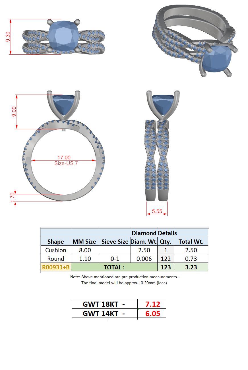 Cushion Lab Grown Diamond Side-Stone Engagement Ring