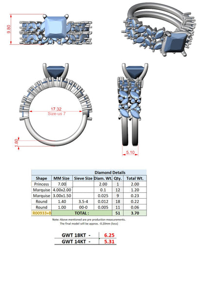 Cushion Lab Grown Diamond Side-Stone Engagement Ring