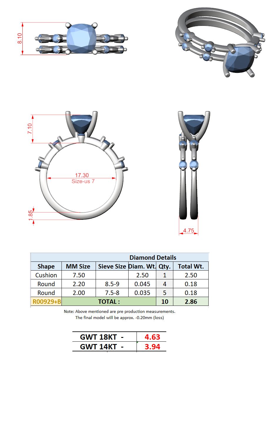 Cushion Lab Grown Diamond Side-Stone Engagement Ring