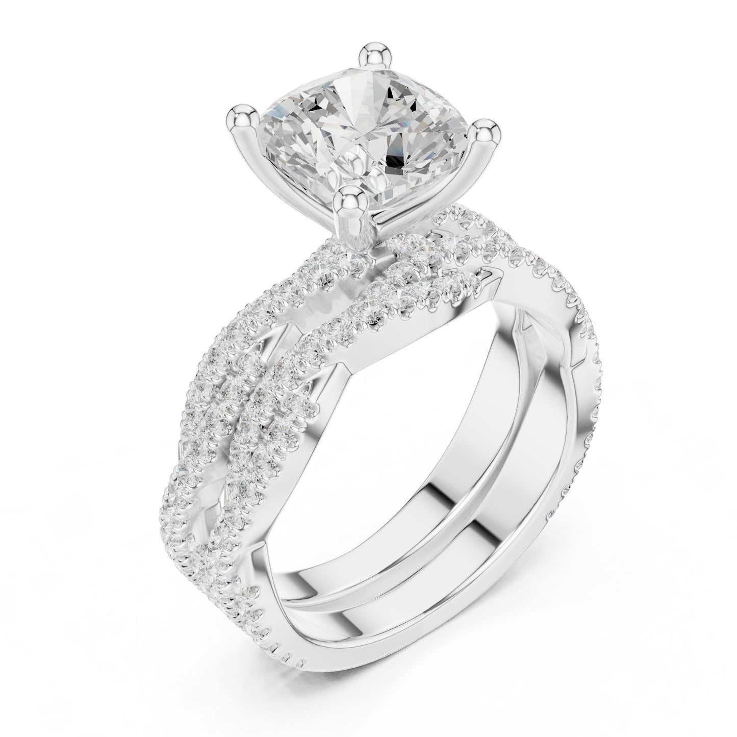 Cushion Lab Grown Diamond Side-Stone Engagement Ring