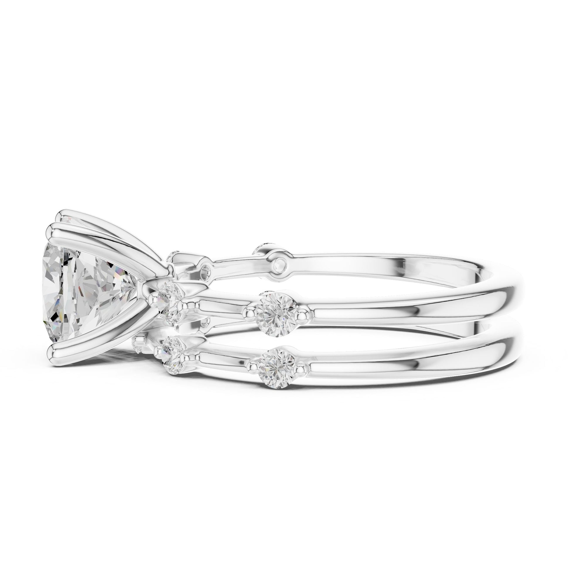 Cushion Lab Grown Diamond Side-Stone Engagement Ring