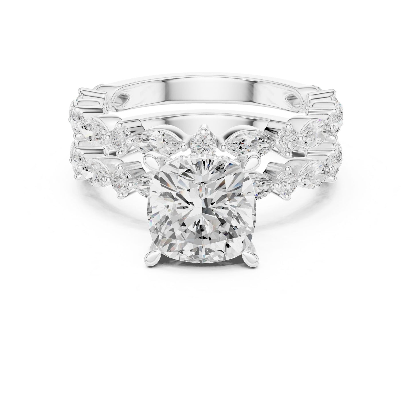 Cushion Lab Grown Diamond Side-Stone Engagement Ring
