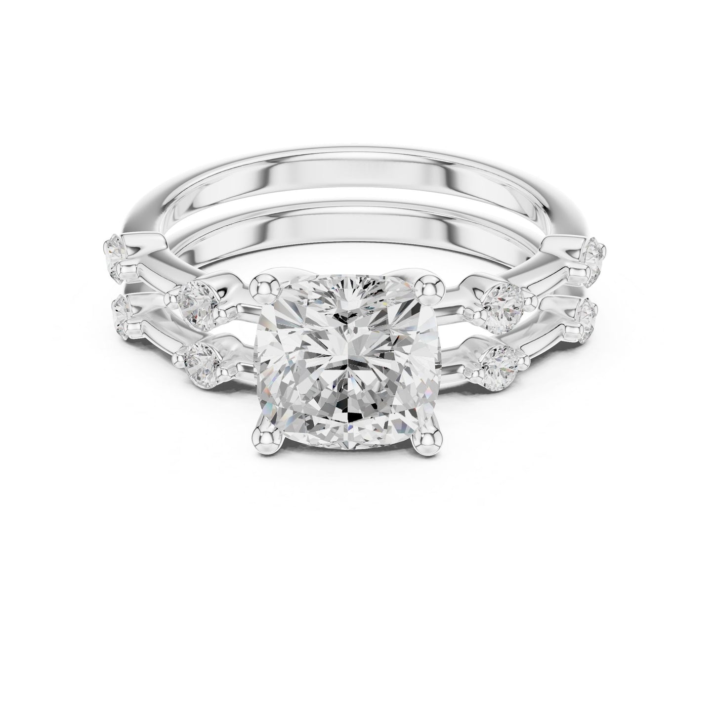 Cushion Lab Grown Diamond Side-Stone Engagement Ring