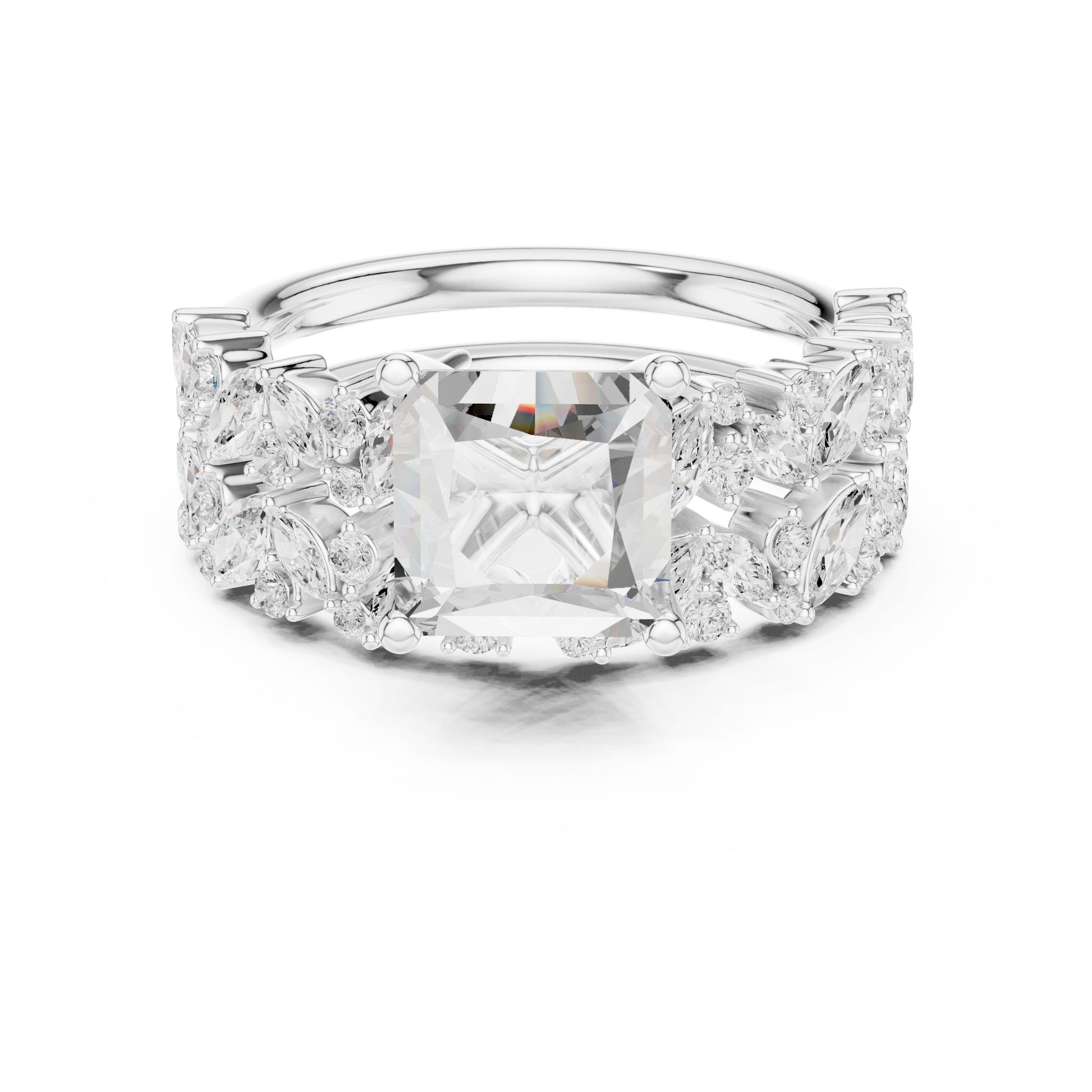 Cushion Lab Grown Diamond Side-Stone Engagement Ring