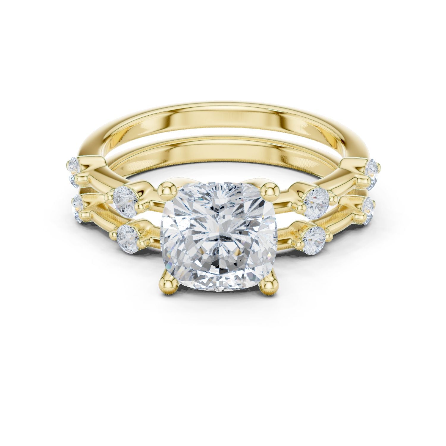 Cushion Lab Grown Diamond Side-Stone Engagement Ring