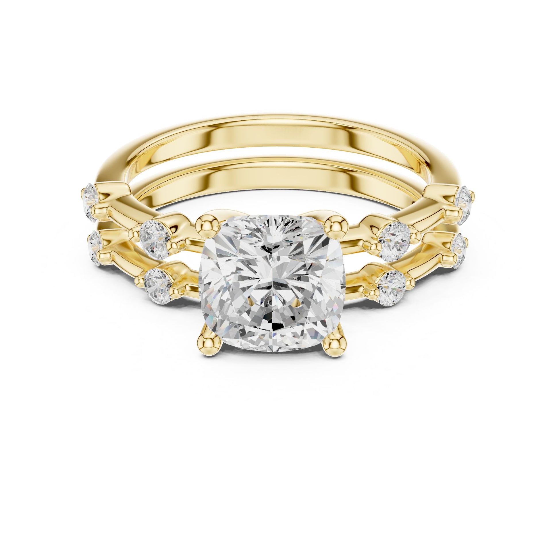 Cushion Lab Grown Diamond Side-Stone Engagement Ring