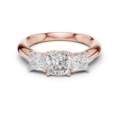Cushion Lab Grown Diamond Three-Stone Engagement Ring