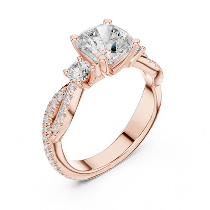 Cushion Lab Grown Diamond Three-Stone Engagement Ring