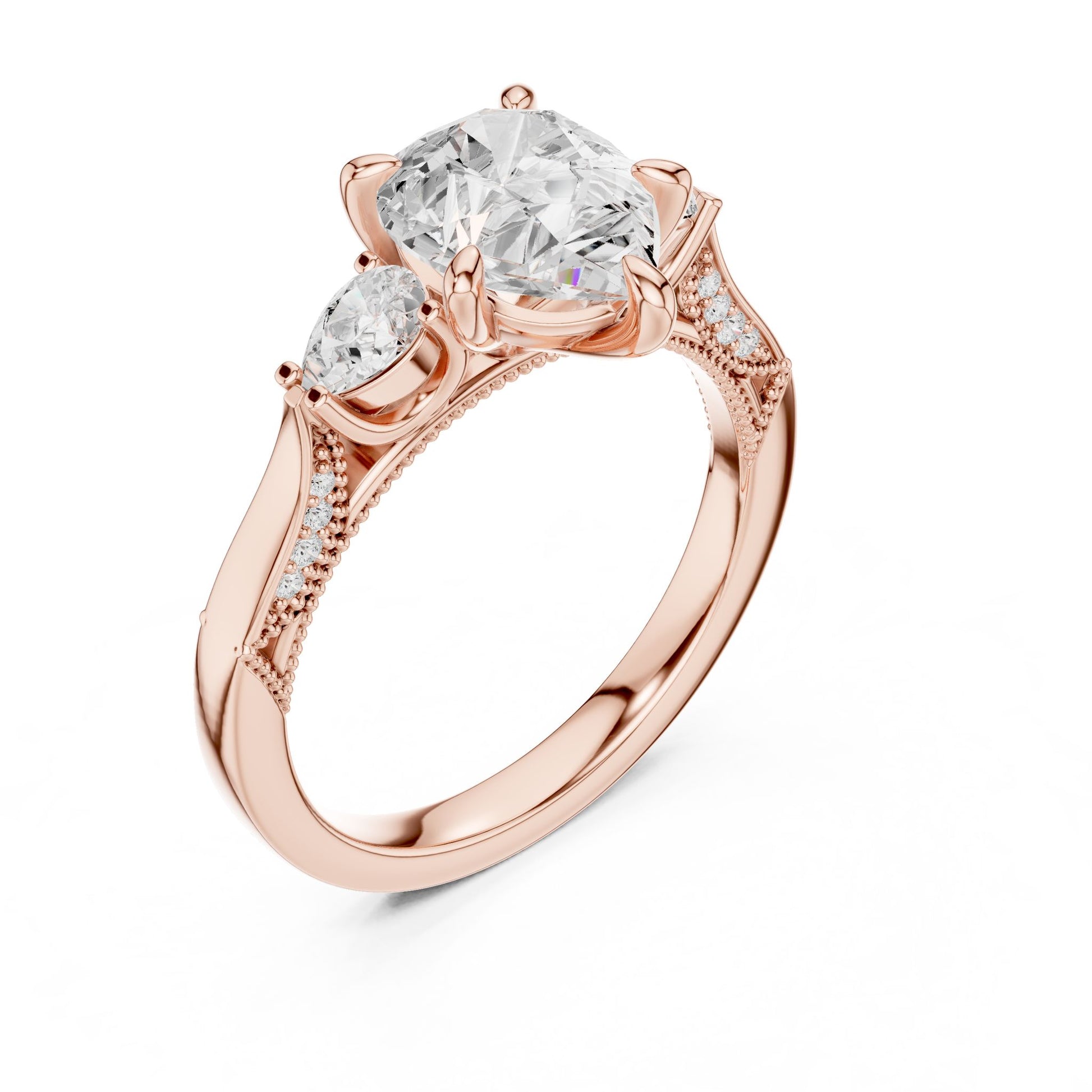 Cushion Lab Grown Diamond Three-Stone Engagement Ring