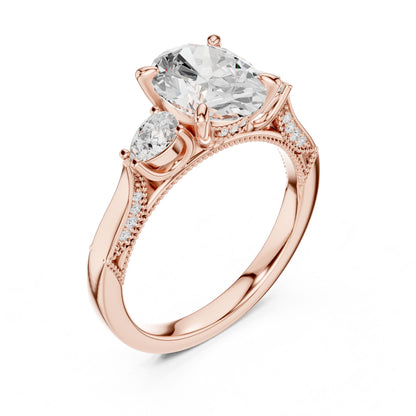 Cushion Lab Grown Diamond Three-Stone Engagement Ring