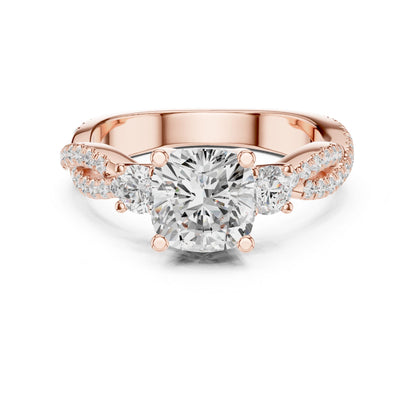 Cushion Lab Grown Diamond Three-Stone Engagement Ring