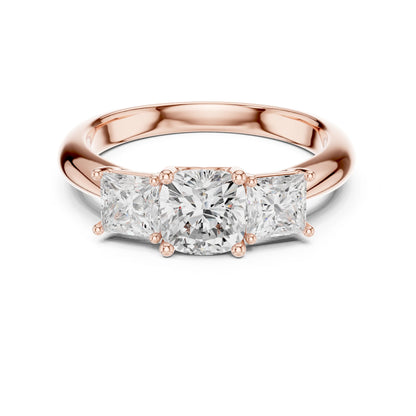 Cushion Lab Grown Diamond Three-Stone Engagement Ring